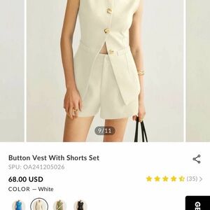 Commense White Button Vest and Shorts Set